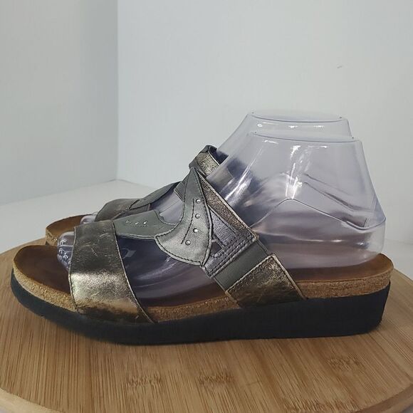 NAOT Kimberly Metallic Leather Wedge Slide Comfort Sandals Women's Size 8 EU 39 - Picture 3 of 7